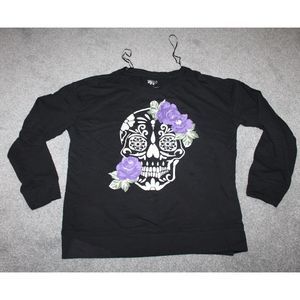 Womens Shirt Skull Long Sleeve T-shirt Size Small Tee Gothic Cloths Skull Roses